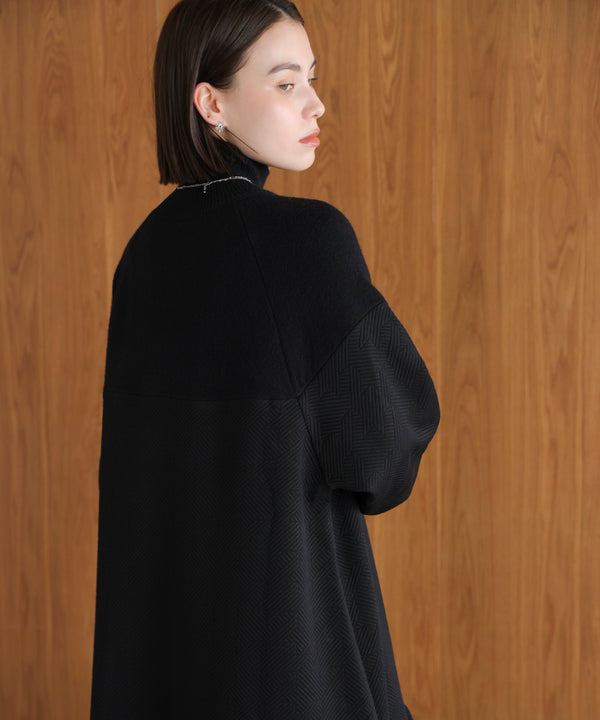 膨れジャガード異素材ニットワンピース