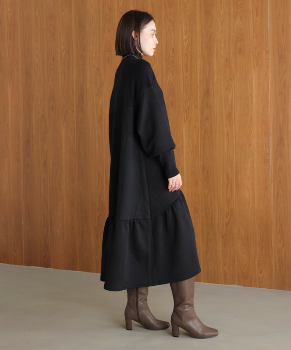 膨れジャガード異素材ニットワンピース