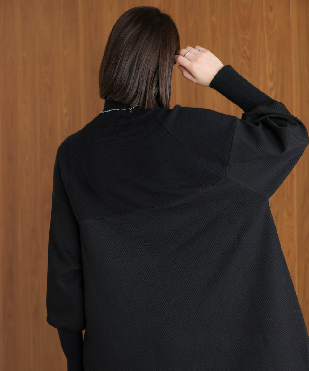 膨れジャガード異素材ニットワンピース