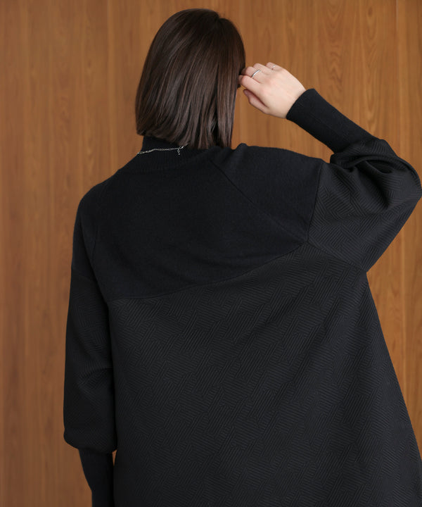 膨れジャガード異素材ニットワンピース