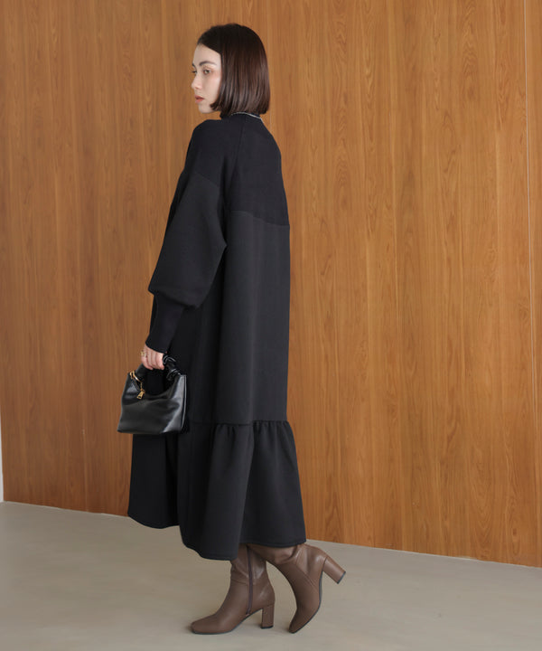 膨れジャガード異素材ニットワンピース