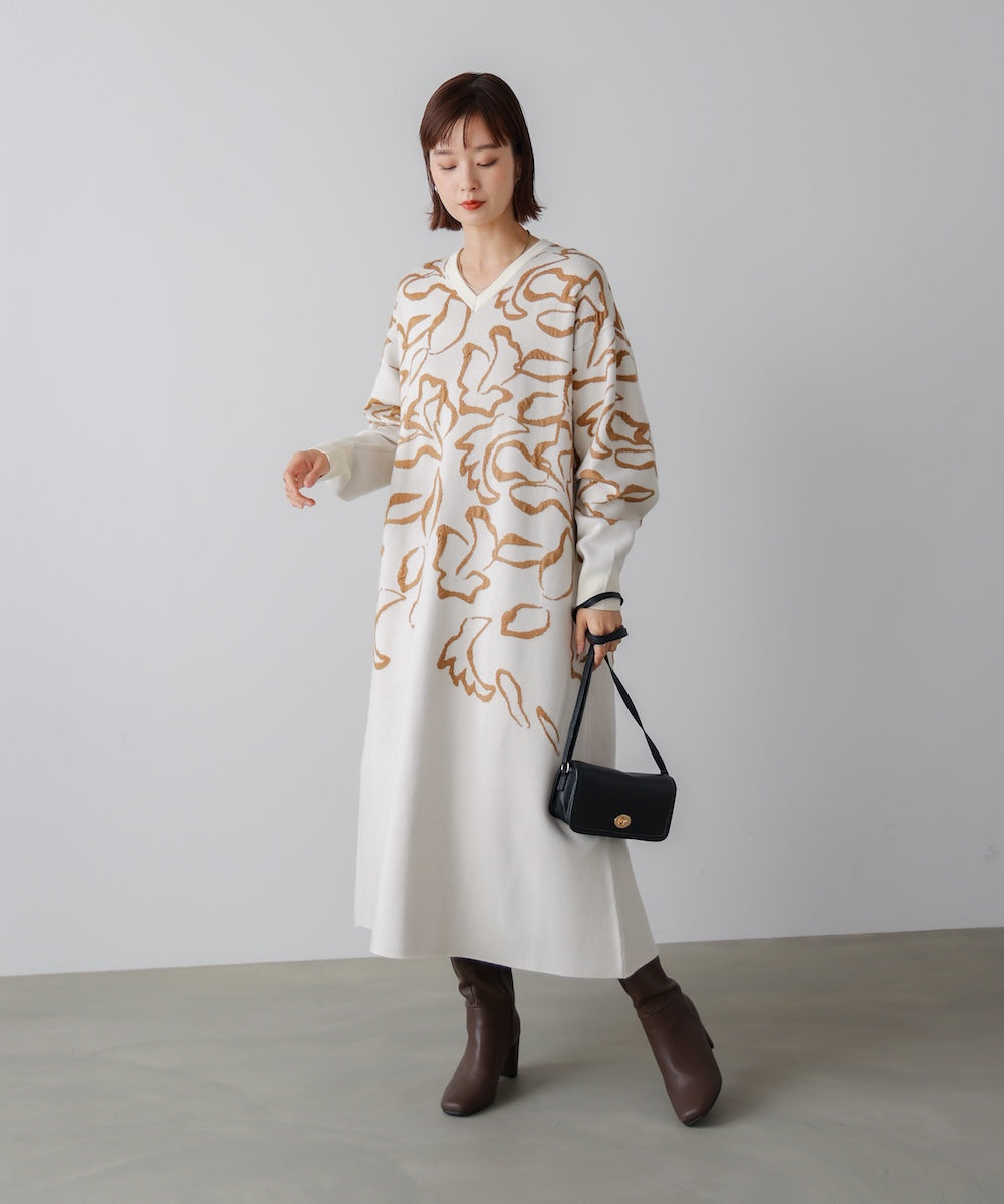 袋ジャガード柄マキシワンピース［11/21発送予定］