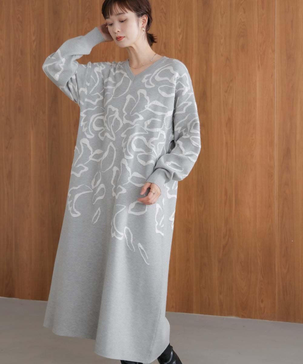 袋ジャガード柄マキシワンピース［11/21発送予定］