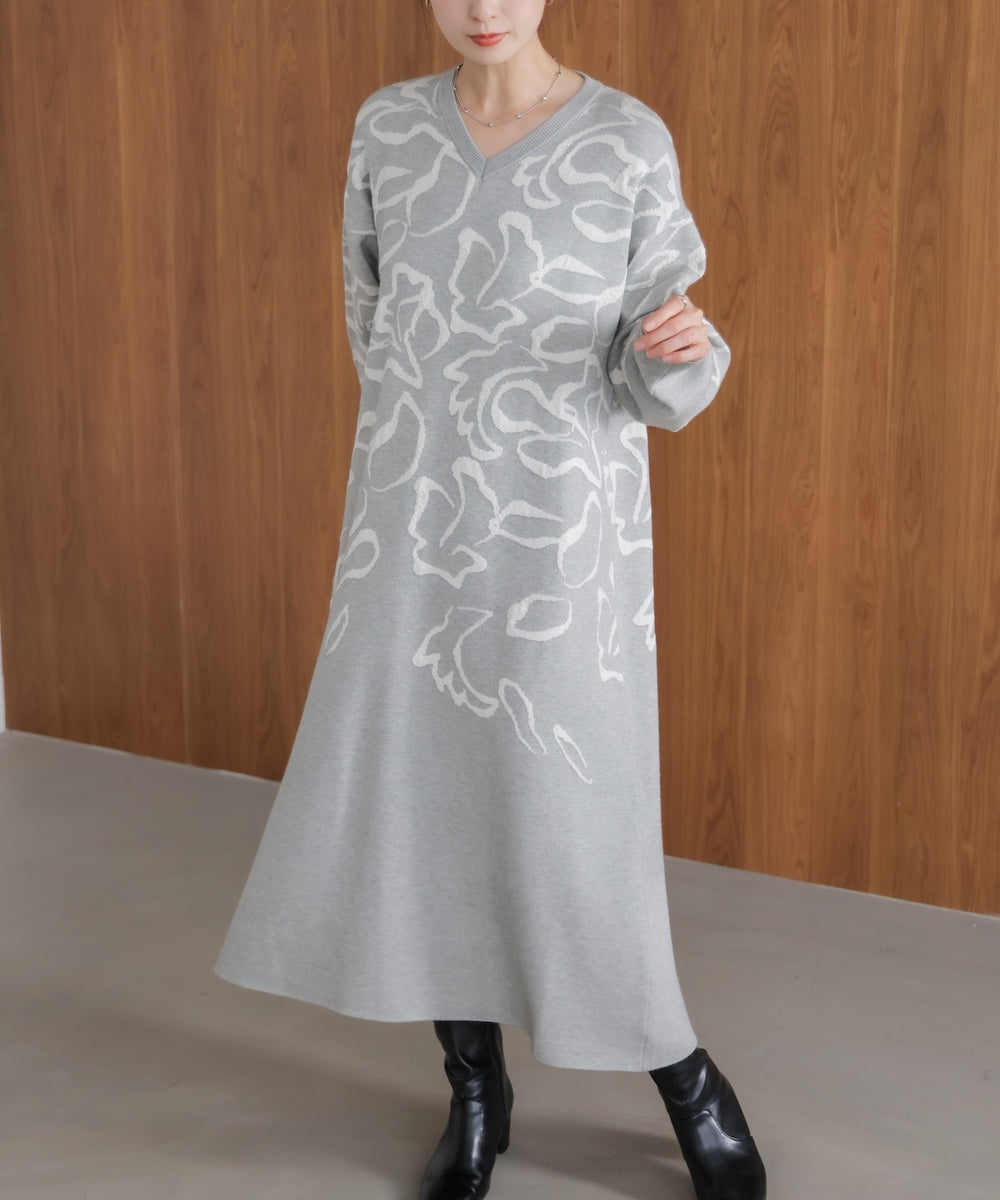 袋ジャガード柄マキシワンピース