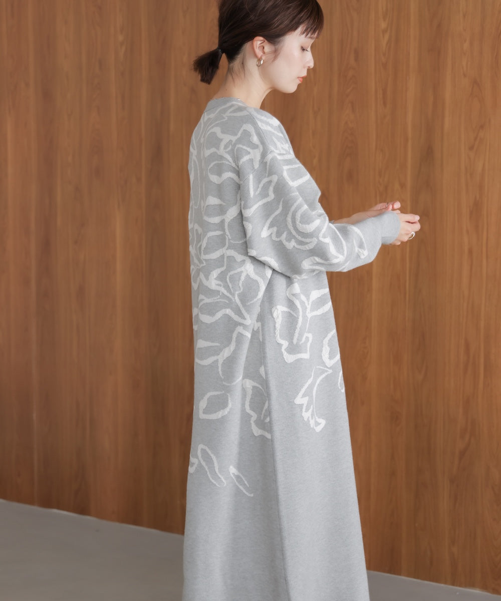 袋ジャガード柄マキシワンピース