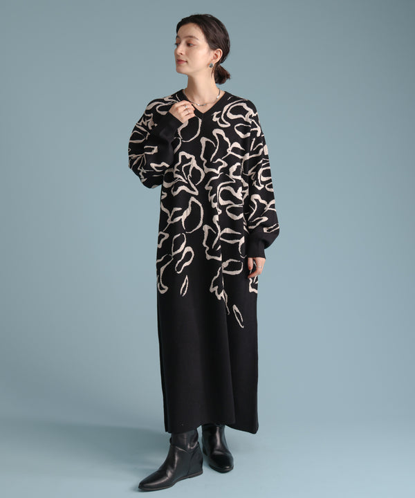 袋ジャガード柄マキシワンピース