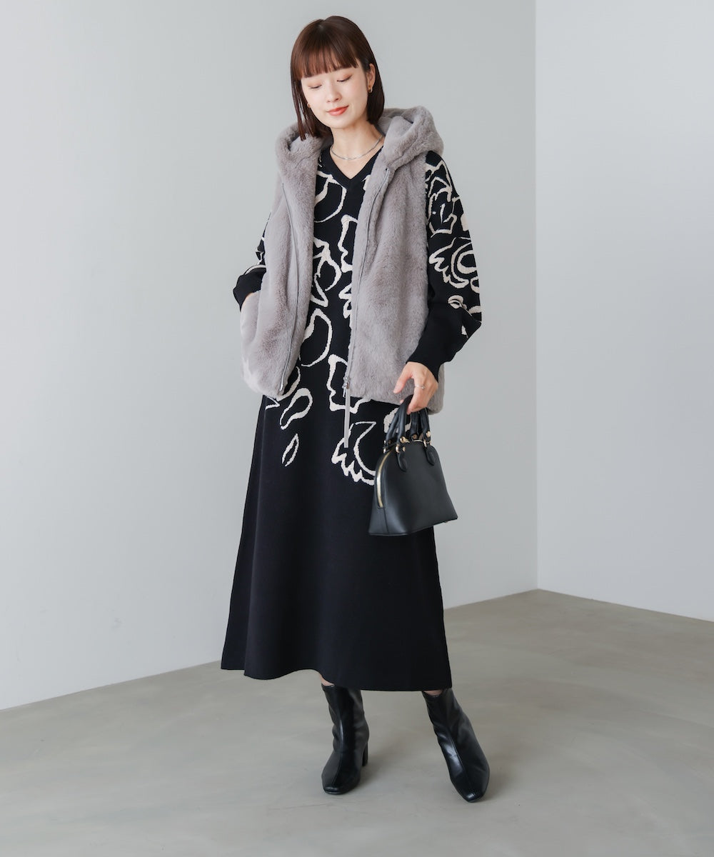 袋ジャガード柄マキシワンピース［11/21発送予定］