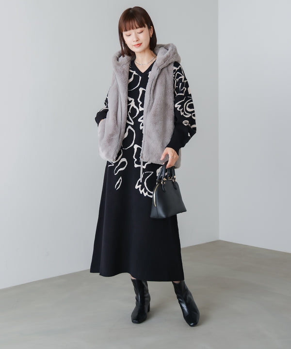 袋ジャガード柄マキシワンピース［11/21発送予定］