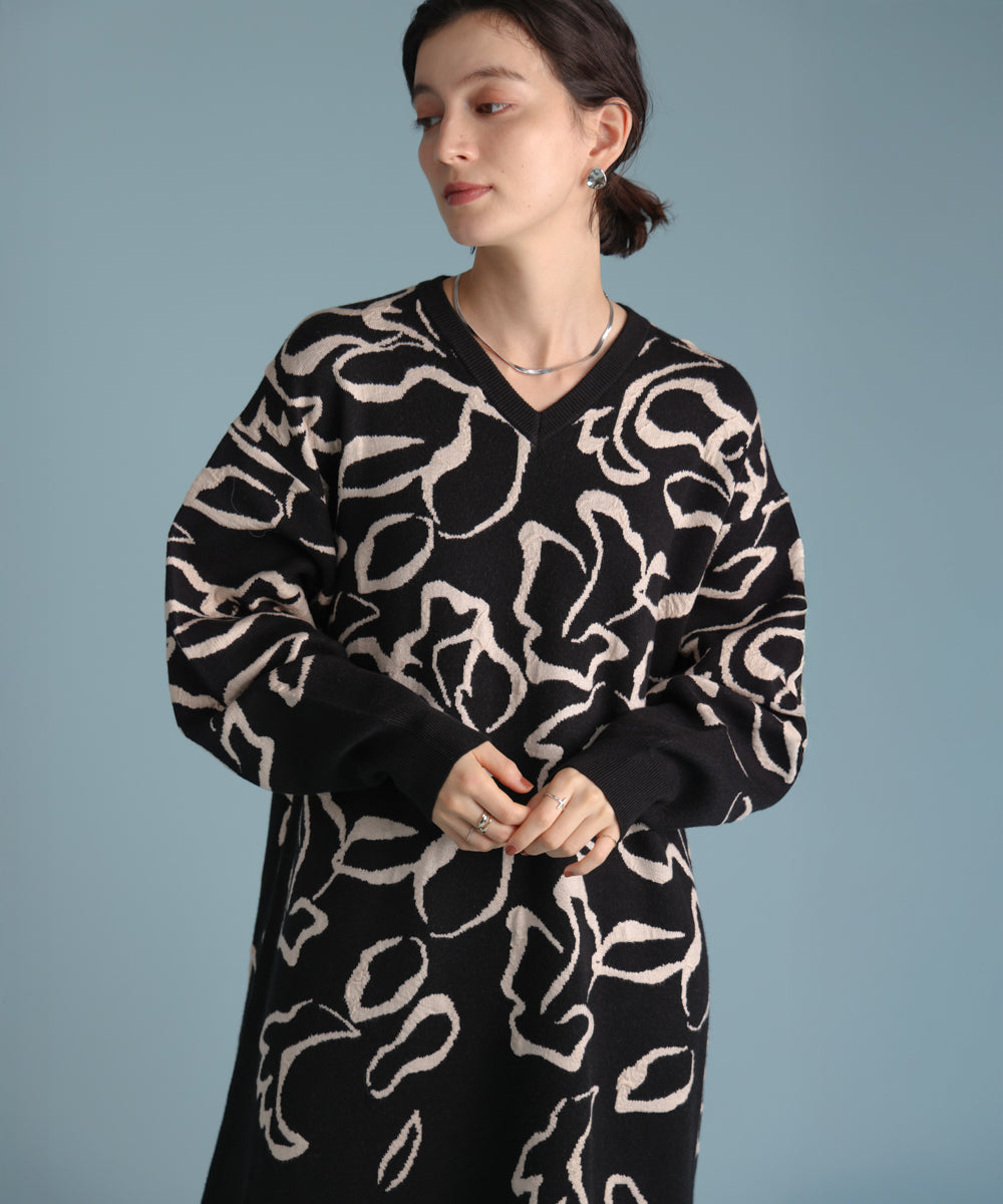 袋ジャガード柄マキシワンピース