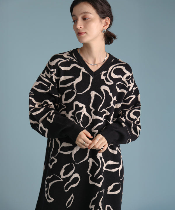 袋ジャガード柄マキシワンピース