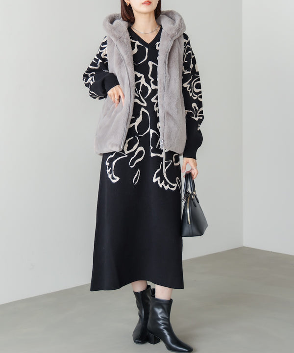 袋ジャガード柄マキシワンピース［11/21発送予定］