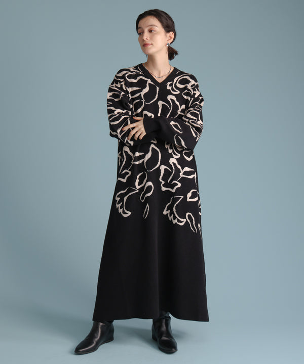 袋ジャガード柄マキシワンピース