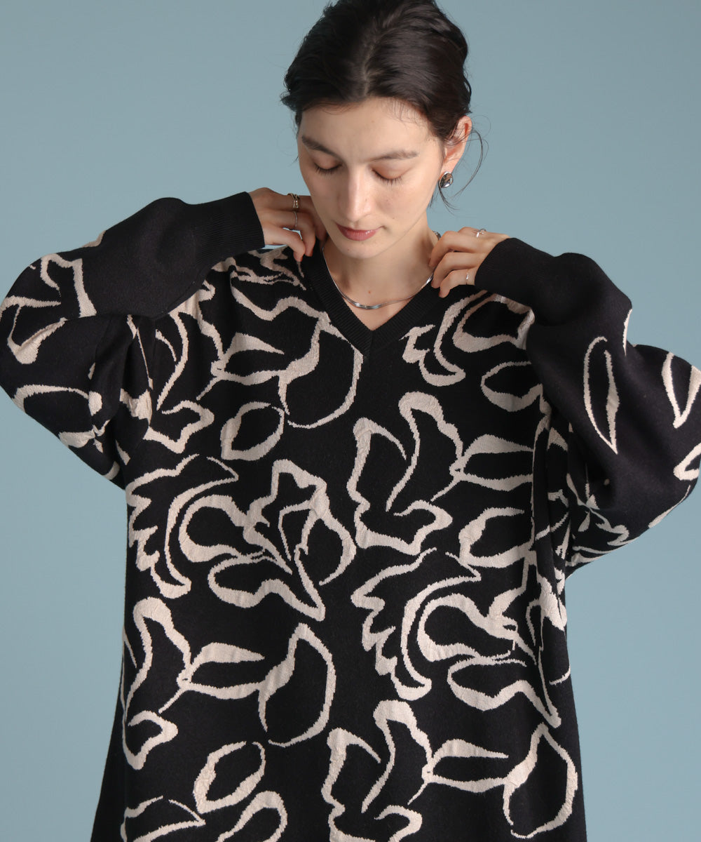 袋ジャガード柄マキシワンピース