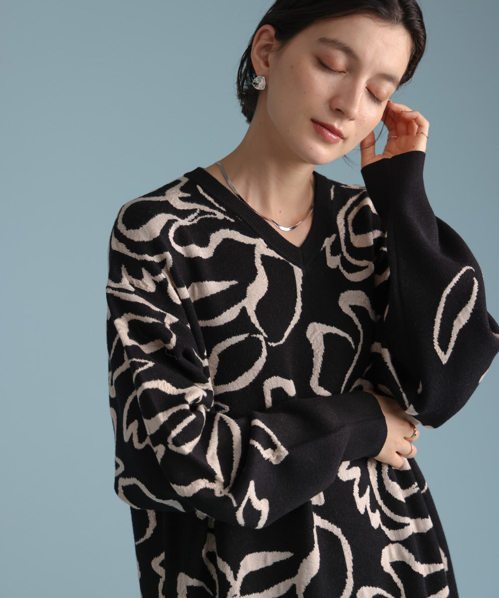 袋ジャガード柄マキシワンピース