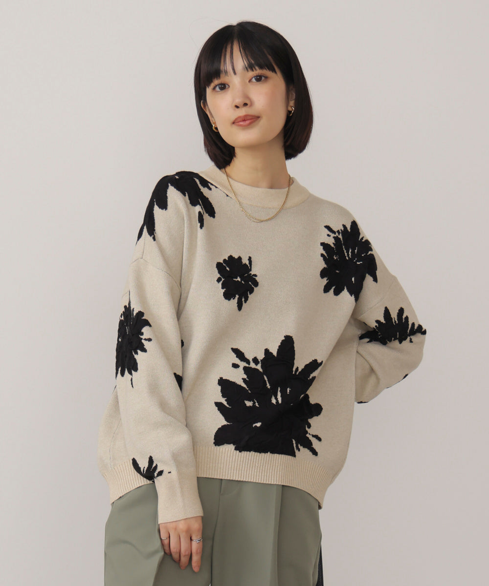 フラワージャガード柄ニットプルオーバー