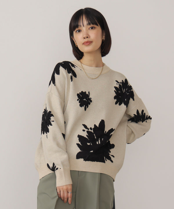 フラワージャガード柄ニットプルオーバー