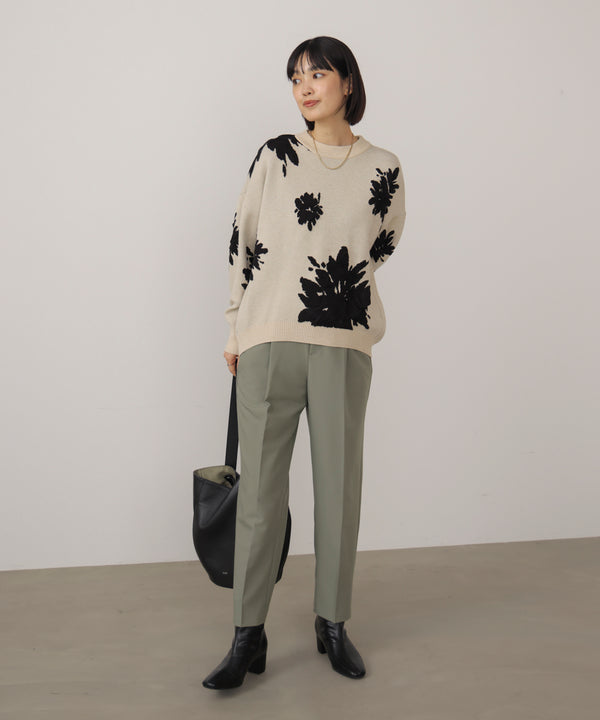 フラワージャガード柄ニットプルオーバー