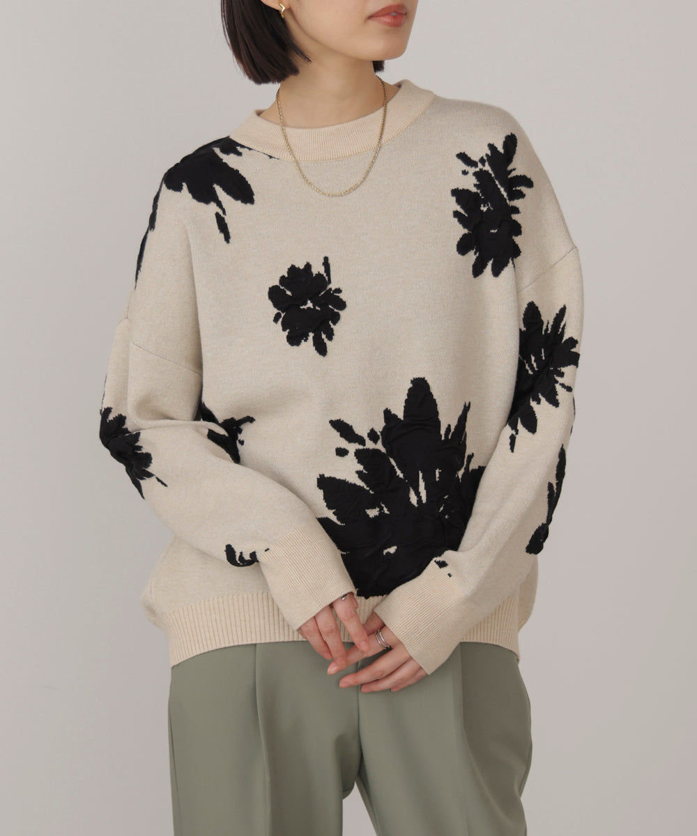 フラワージャガード柄ニットプルオーバー