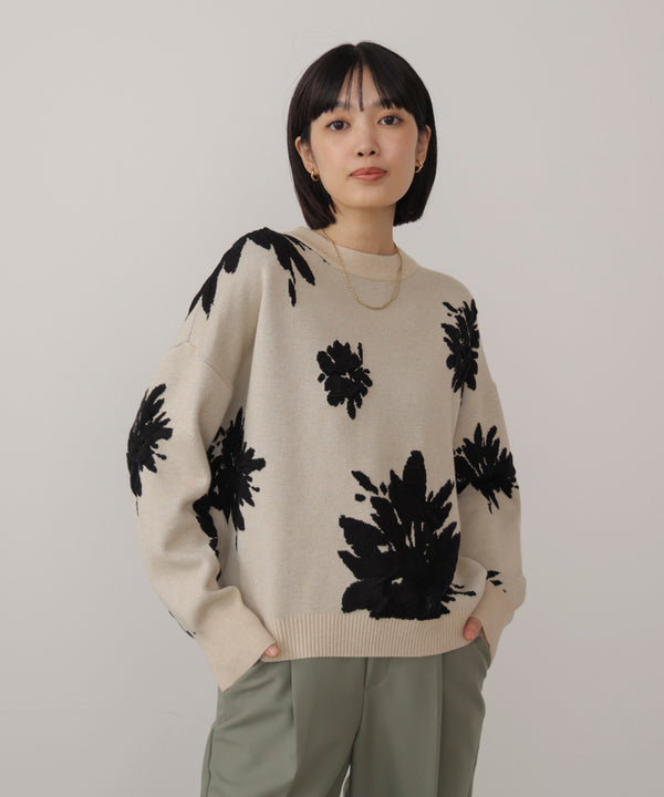 フラワージャガード柄ニットプルオーバー