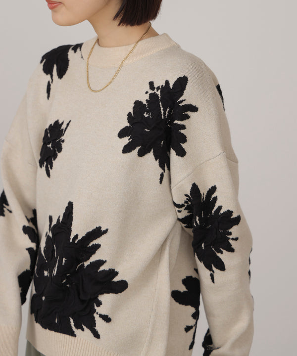 フラワージャガード柄ニットプルオーバー