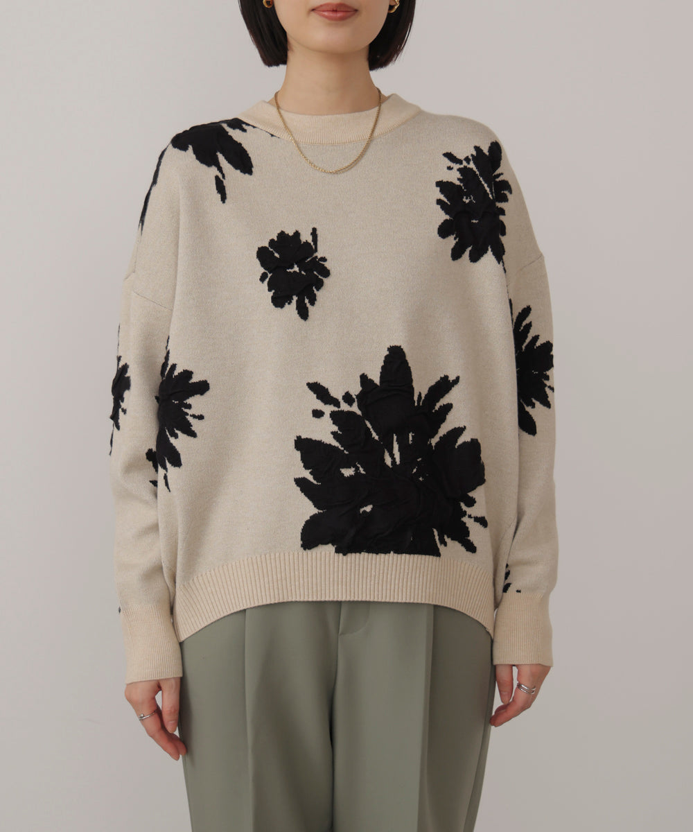 フラワージャガード柄ニットプルオーバー