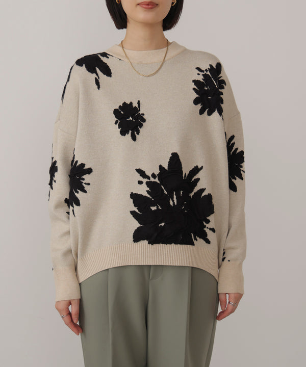 フラワージャガード柄ニットプルオーバー