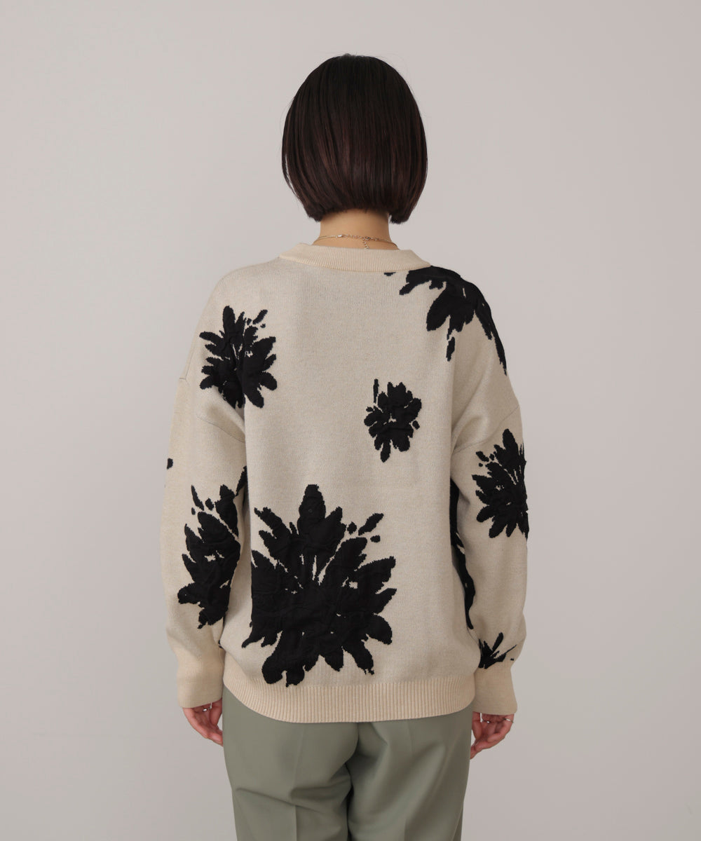 フラワージャガード柄ニットプルオーバー