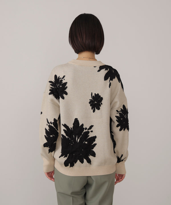 フラワージャガード柄ニットプルオーバー