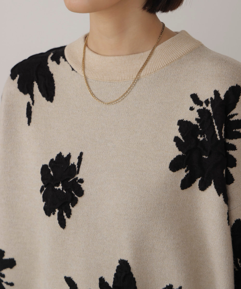 フラワージャガード柄ニットプルオーバー
