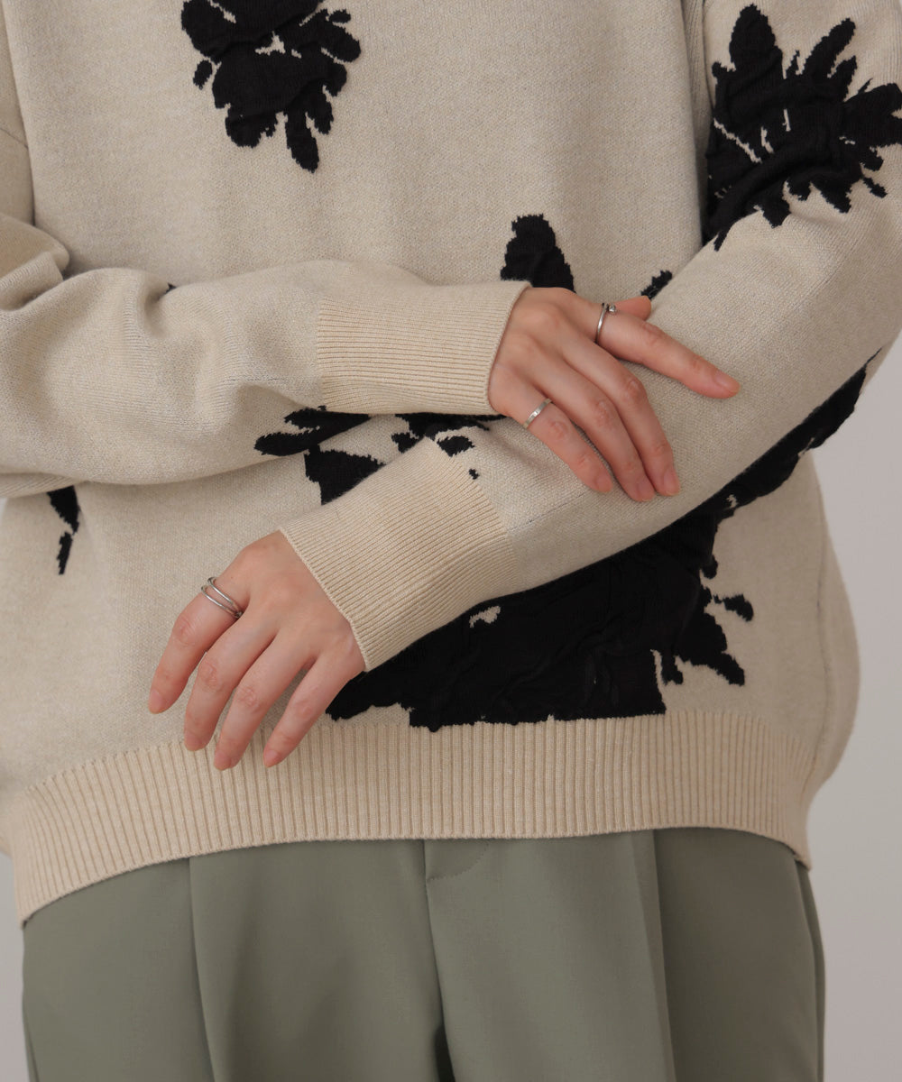 フラワージャガード柄ニットプルオーバー