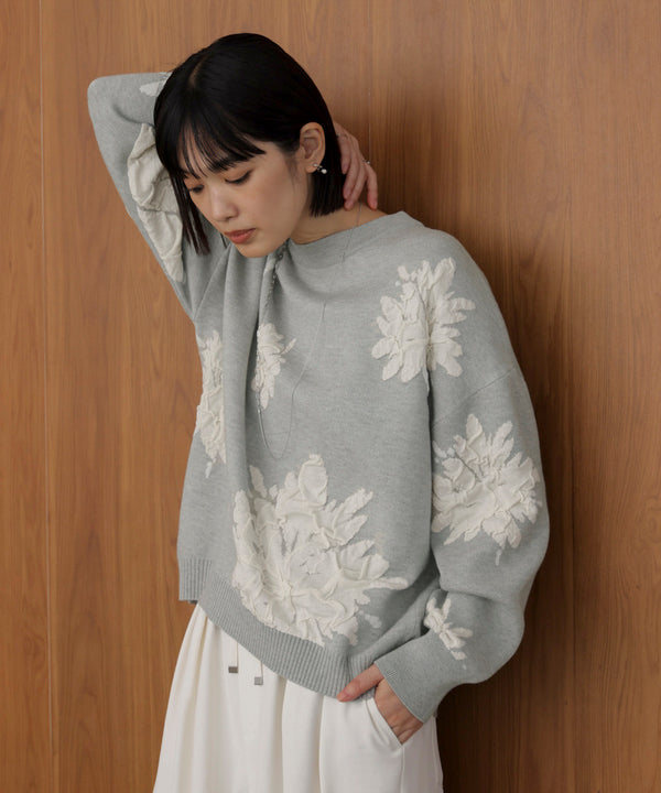 フラワージャガード柄ニットプルオーバー