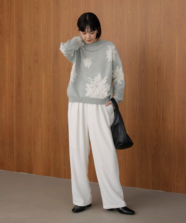 フラワージャガード柄ニットプルオーバー