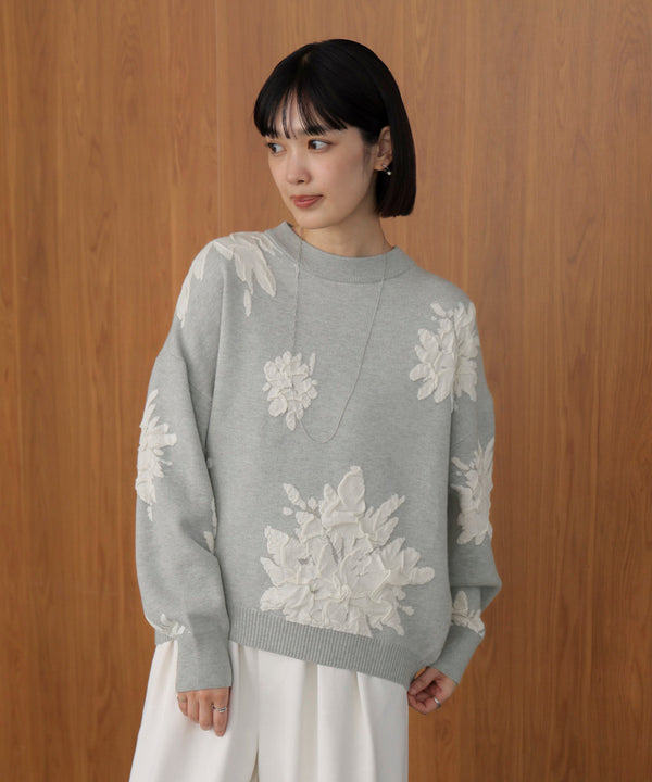 フラワージャガード柄ニットプルオーバー