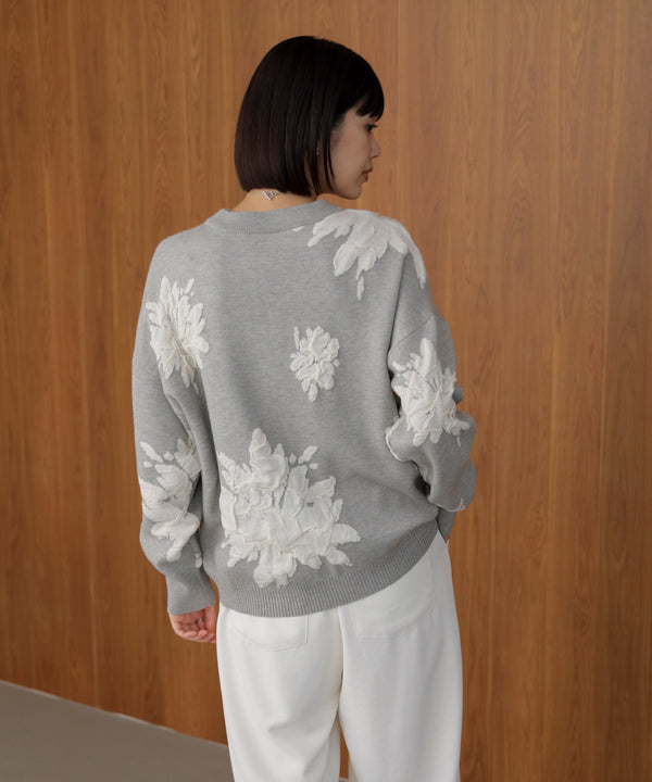 フラワージャガード柄ニットプルオーバー