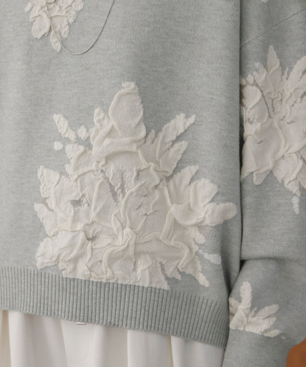 フラワージャガード柄ニットプルオーバー