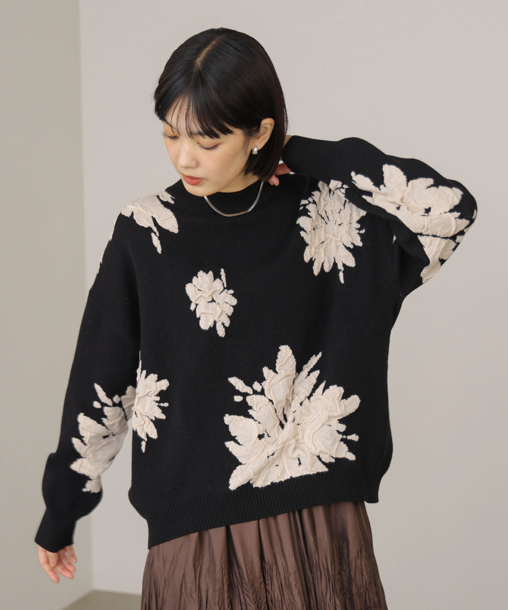 フラワージャガード柄ニットプルオーバー