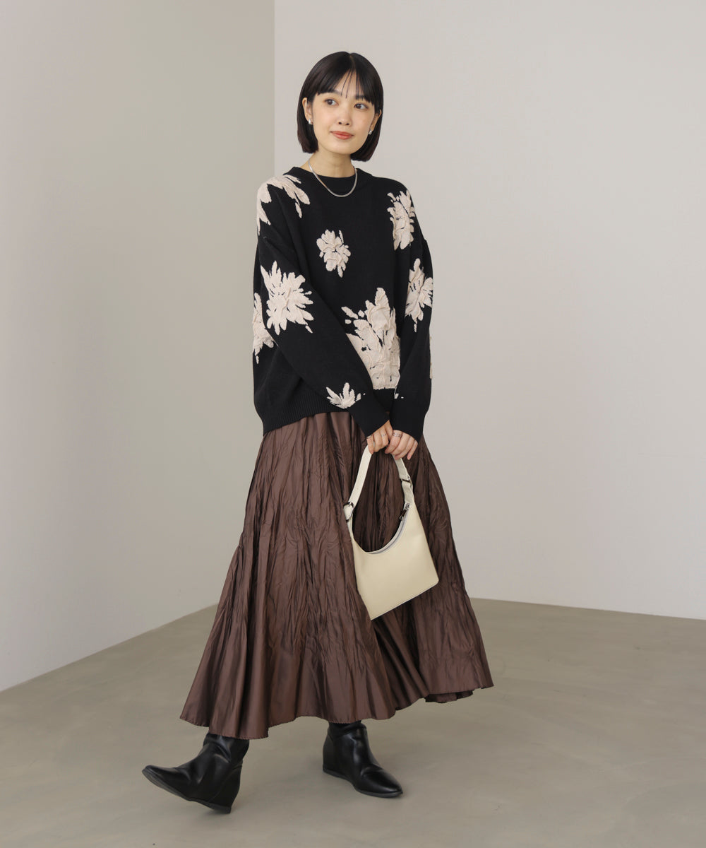 フラワージャガード柄ニットプルオーバー