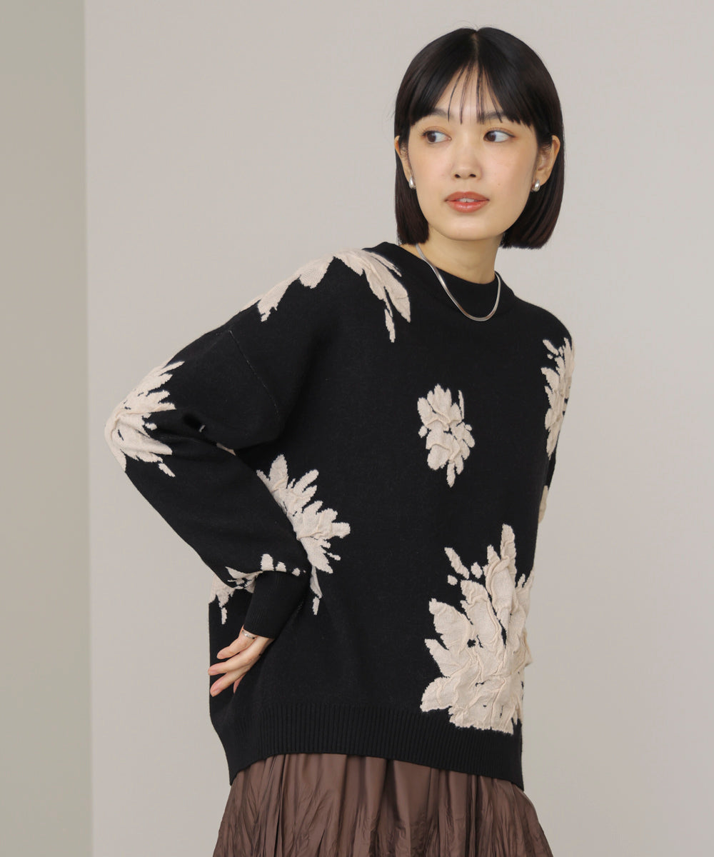 フラワージャガード柄ニットプルオーバー