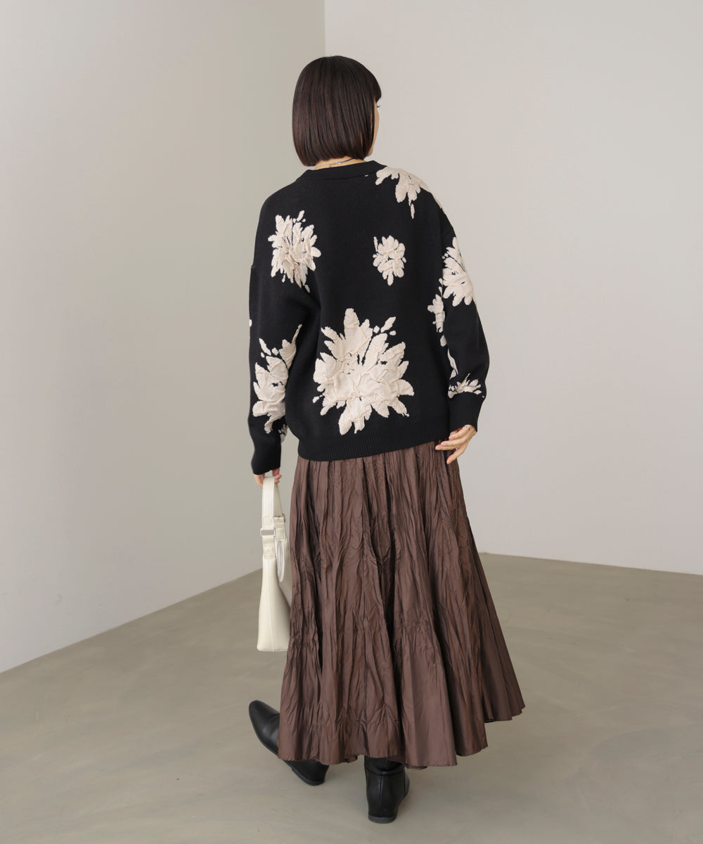 フラワージャガード柄ニットプルオーバー
