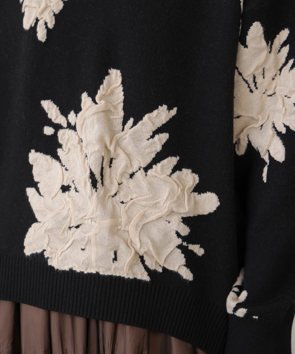 フラワージャガード柄ニットプルオーバー