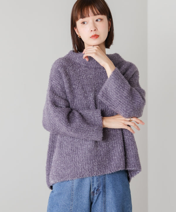 フィルムラメハイネックニットプルオーバー［11/19発送予定］