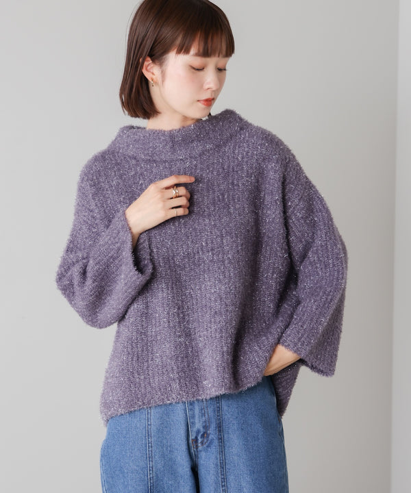 フィルムラメハイネックニットプルオーバー［11/19発送予定］