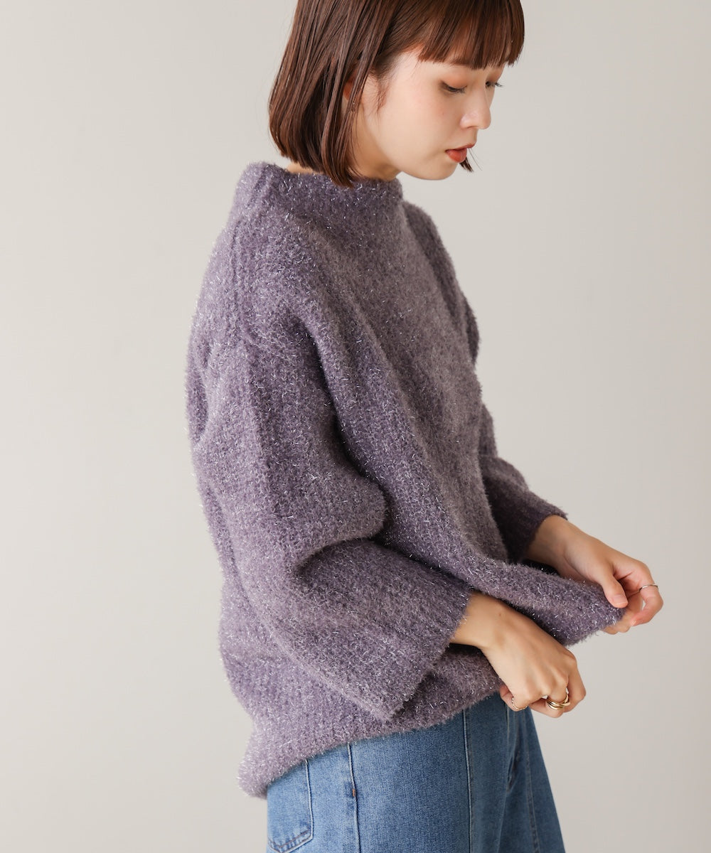 フィルムラメハイネックニットプルオーバー［11/19発送予定］