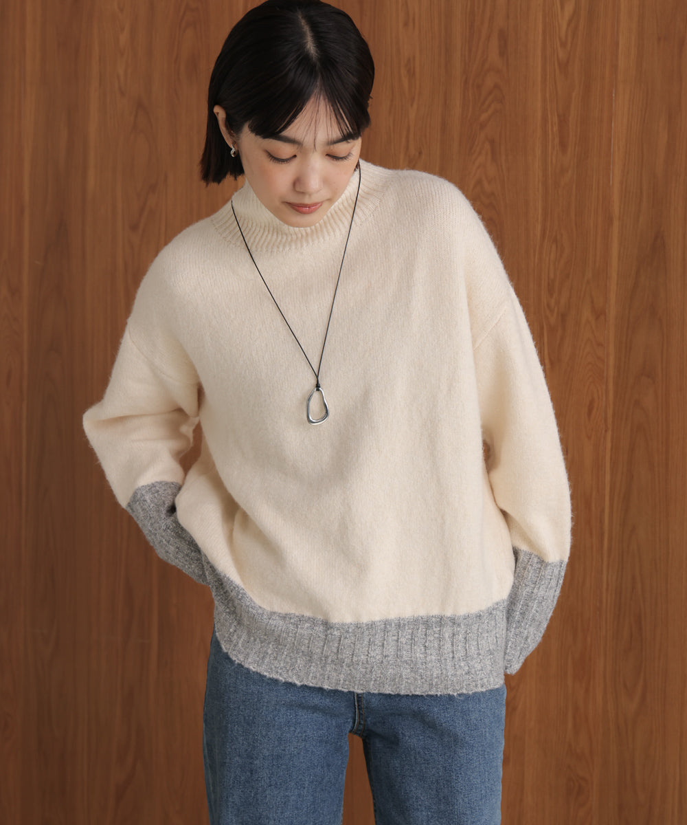 MIX配色ストレッチニットプルオーバー
