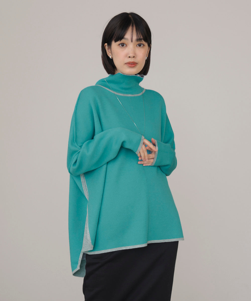 【リバーシブル】Ｗフェイスポンチョ風ニット