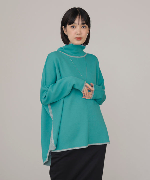 【リバーシブル】Ｗフェイスポンチョ風ニット