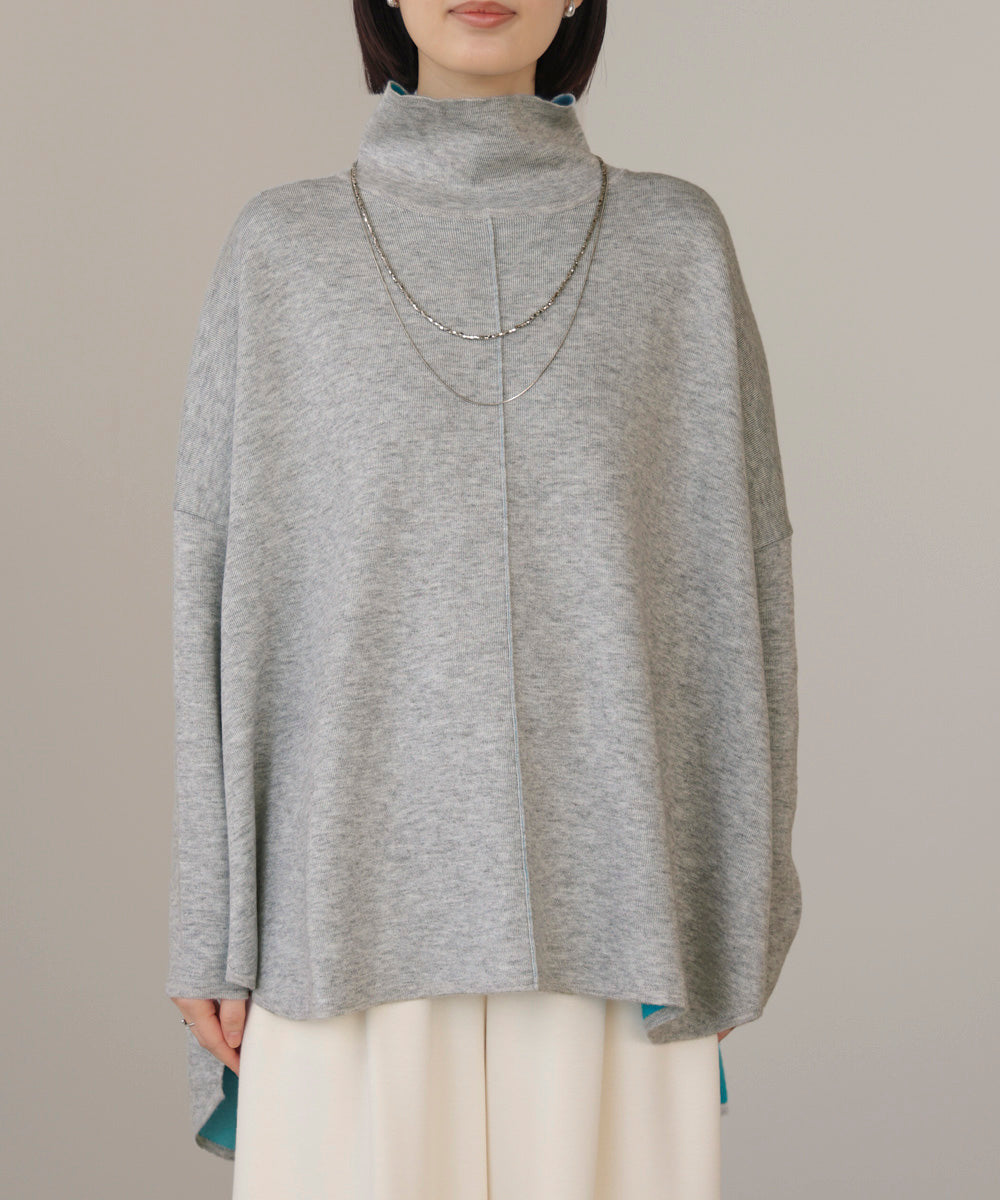 【ライトグレー（08）】リバーシブルWフェイスポンチョ風ニットプルオーバー Bab / Bou Jeloud｜リバーシブルWフェイスポンチョ風ニットプル