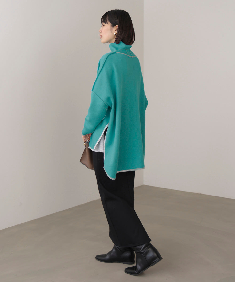 【リバーシブル】Ｗフェイスポンチョ風ニット