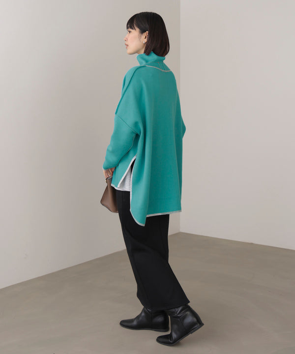 【リバーシブル】Ｗフェイスポンチョ風ニット