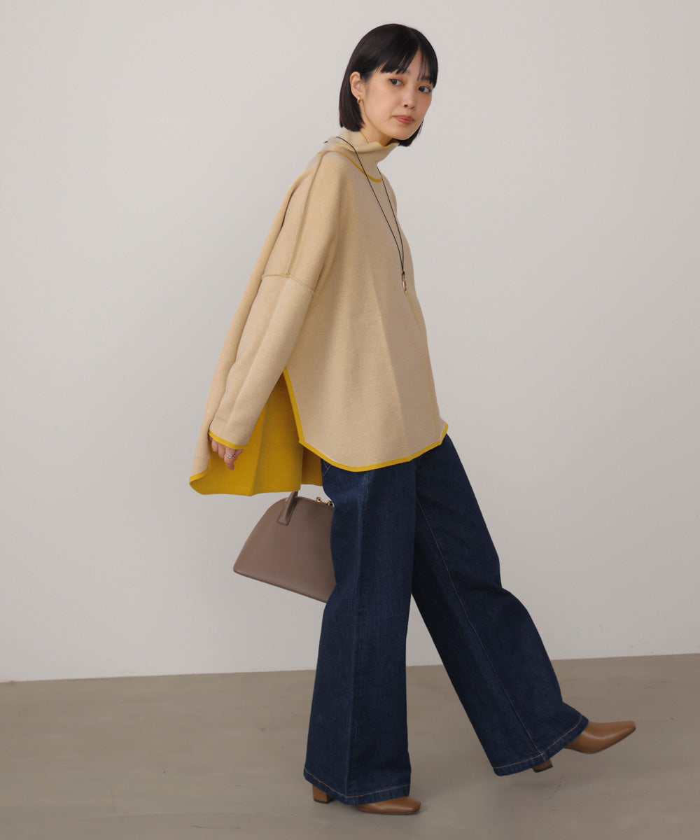 【リバーシブル】Ｗフェイスポンチョ風ニット